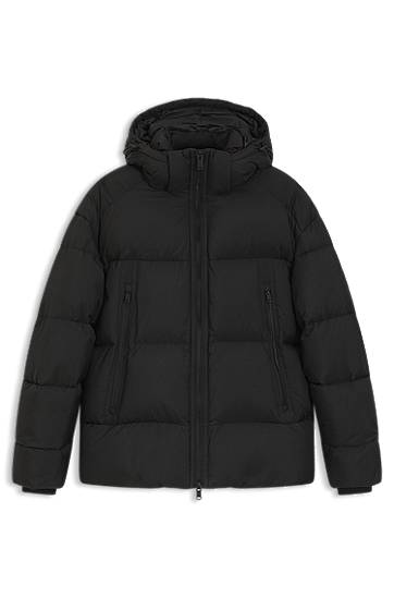 Pufferjacka BOSS Oversized-fit Hooded Puffer Jacket in Crinkle Ripstop Svart | 50543618, 0