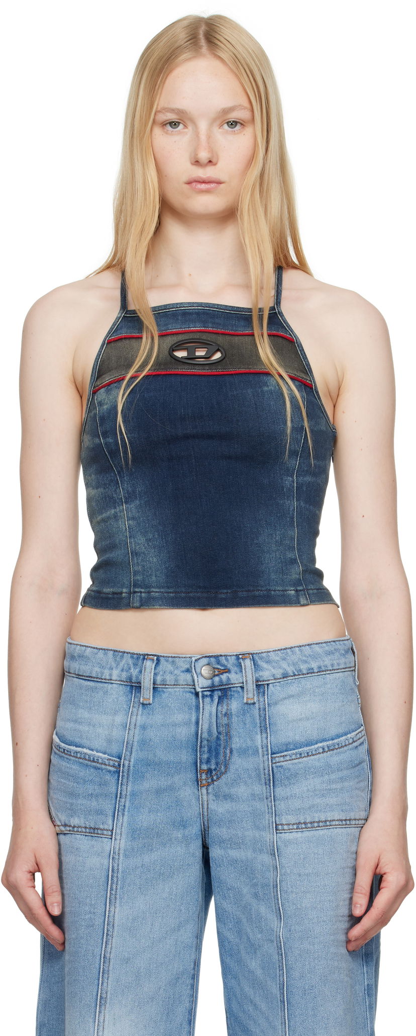 Linne Diesel Diesel De-Pilu-S Denim Crop Top Blå | A17349 0ABCZ