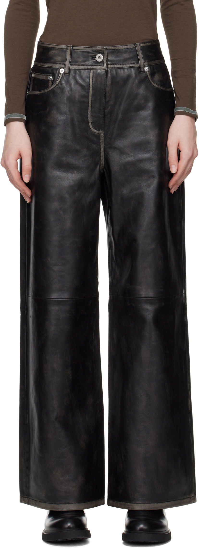 Byxor STAND STUDIO Stand Studio Mylah Wide-Leg Leather Pants Svart | 66393-7830