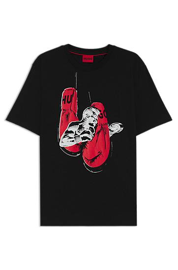 T-shirt BOSS Jersey T-Shirt with Boxing Graphic Svart | 50542560