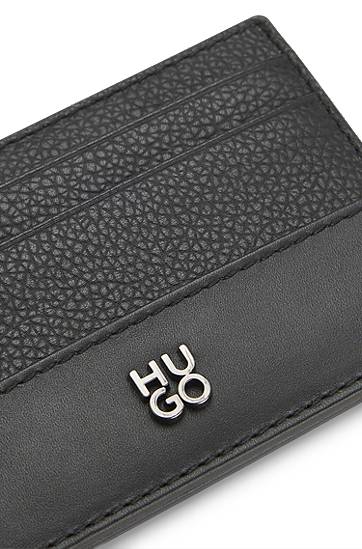 Plånbok BOSS Leather card holder with stacked-logo trim Svart | 50548764, 1
