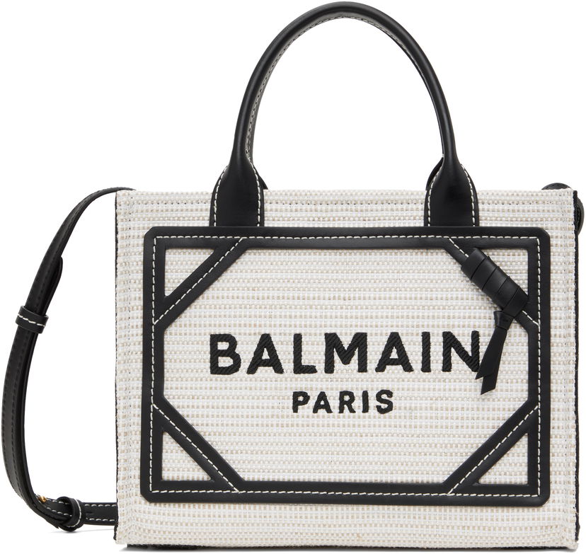 Tygpåse Balmain Balmain B-Army Small Raffia Tote Vit | EN0FE900TCRB