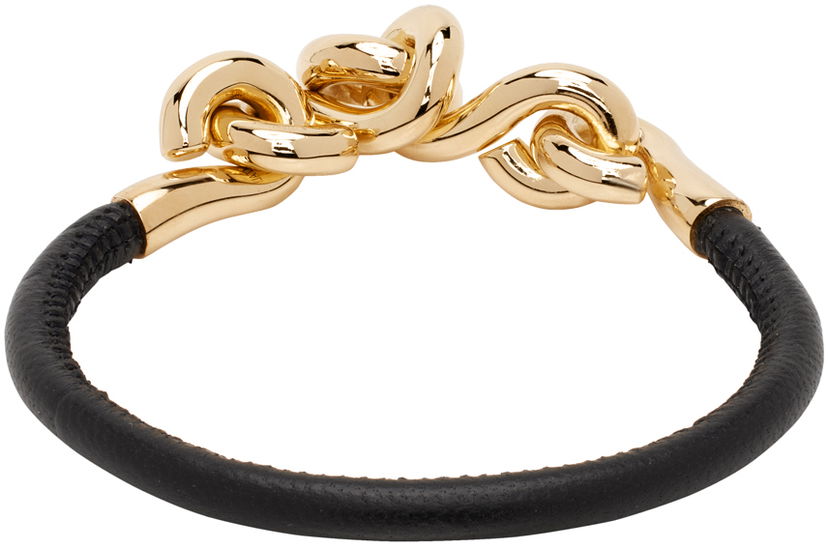 Armband Bottega Veneta Leather Bracelet with Gold-Tone Hardware Svart | 777032 VAHUA