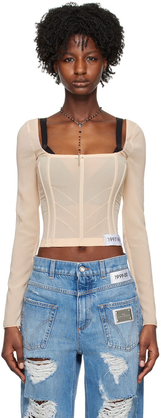 Crop top Dolce & Gabbana Beige Kim Kardashian Edition Boning Top Beige | F773AT FUAA1