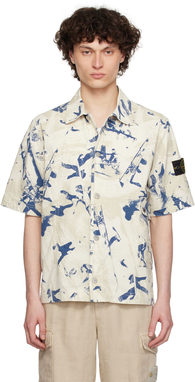 Skjorta Stone Island Stone Island Scan Camo Stretch Ripstop Shirt Beige | K1S15 1100012 S00E1