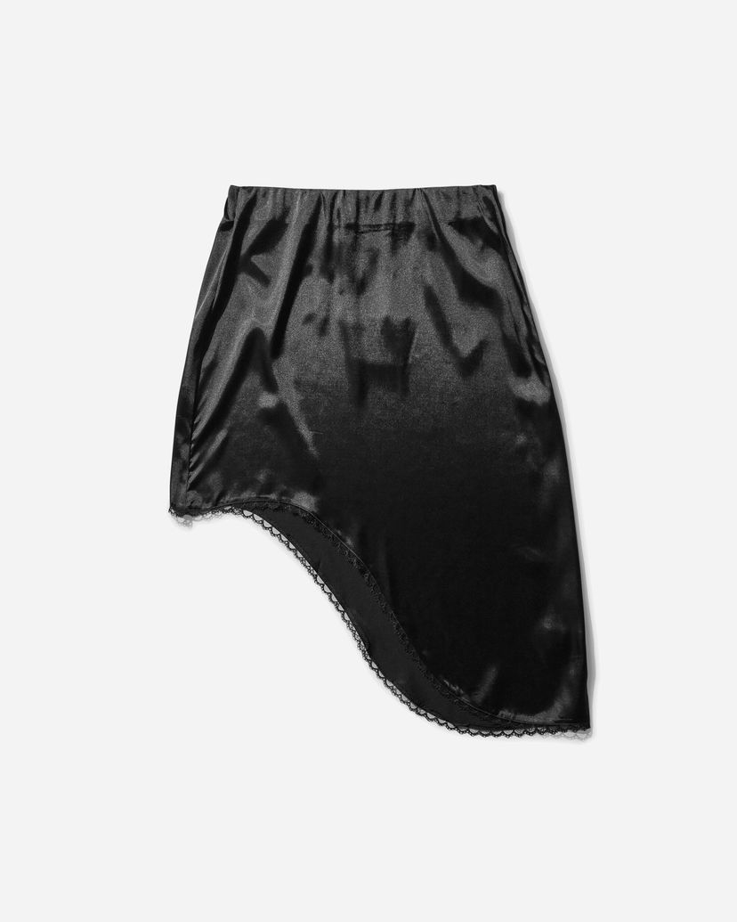 Kjol OpéraSPORT Lea Asymmetrical Satin Mini Skirt with Lace Trim Svart | 59SS25 BLK