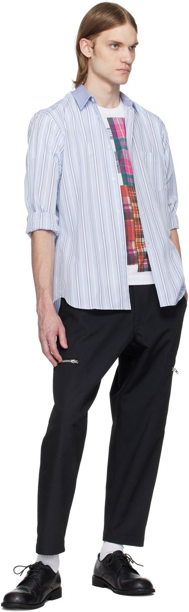 Skjorta Comme des Garçons Comme des Garçons Yarn Dyed Cotton Stripe Poplin Shirt Blå | FZ-B402-051, 4