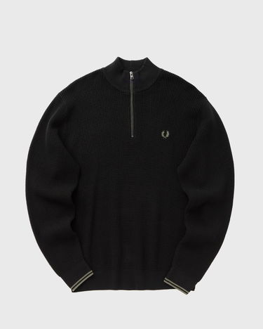 Sweater Fred Perry Waffle Stitch Half Zip Jumper Svart | K8557-102, 0