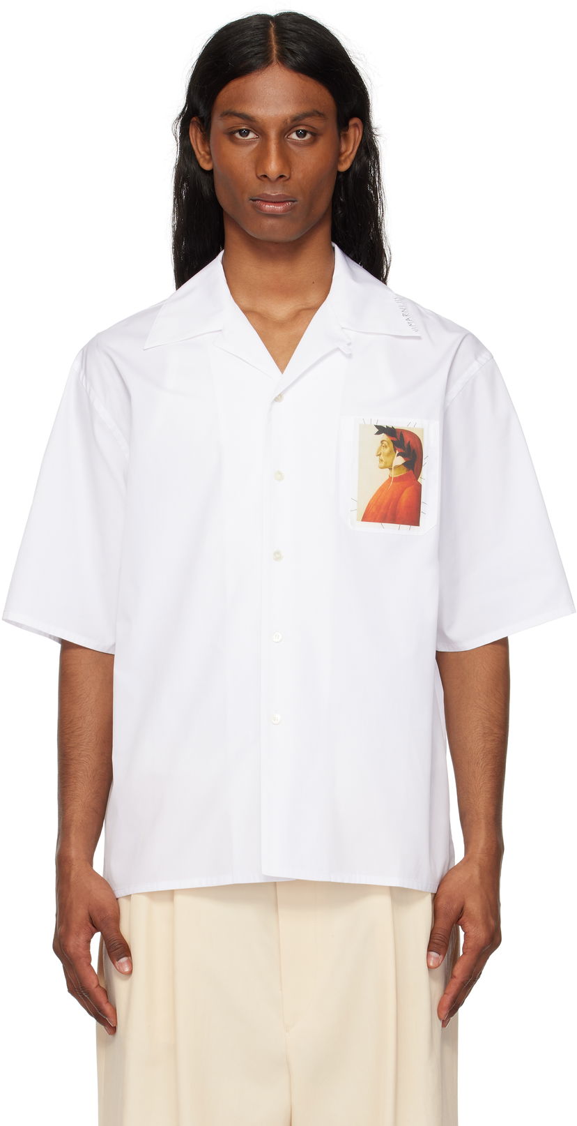 Skjorta Marni Marni Dante Patch Poplin Bowling Shirt Vit | CUMU0213X2 USCX66