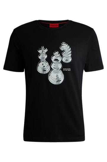 T-shirt BOSS HUGO Cotton-Jersey T-Shirt with Chess Print Svart | 50532918