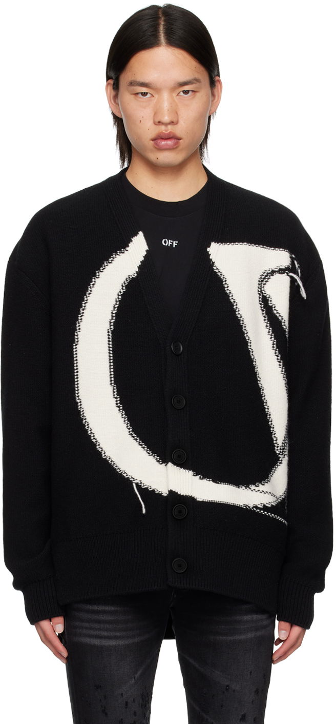 Sweater Off-White Black 'OW' Maxi Logo Cardigan Svart | OMHB02BC99KNI0011061