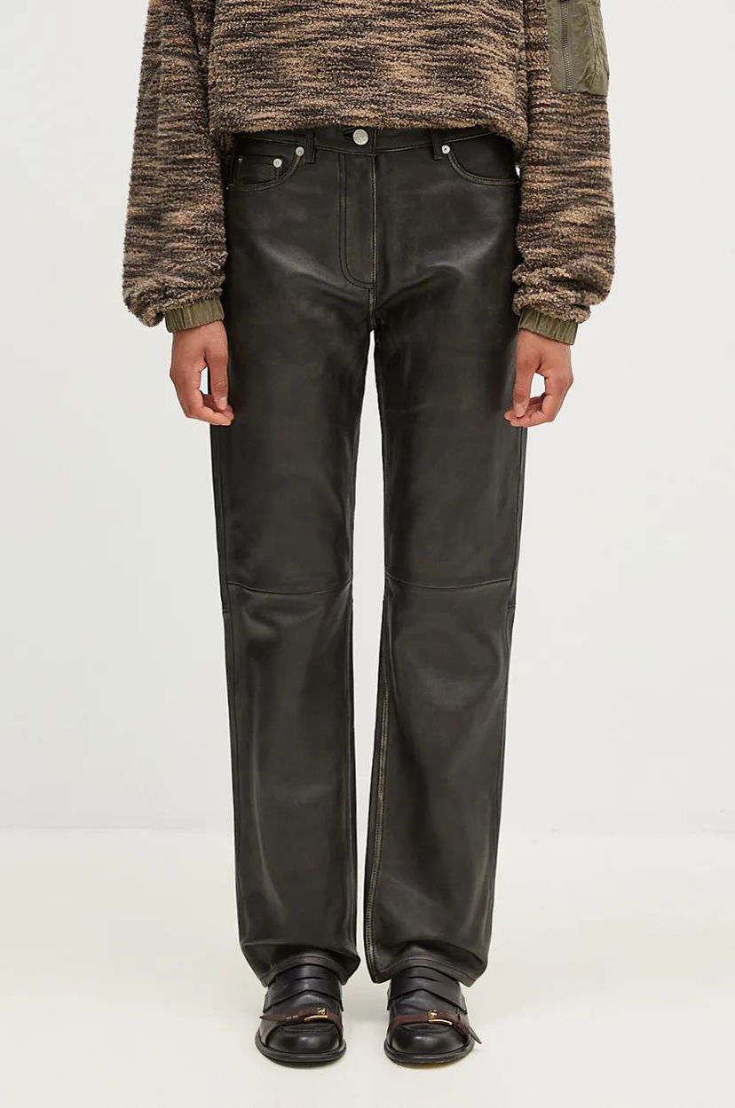 Byxor Samsoe Samsoe High Waist Leather Trousers Svart | F24300138