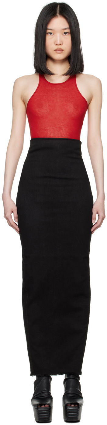Kjol Rick Owens Black Lido Dirt Pillar Denim Maxi Skirt Svart | RO01D2344 SBB