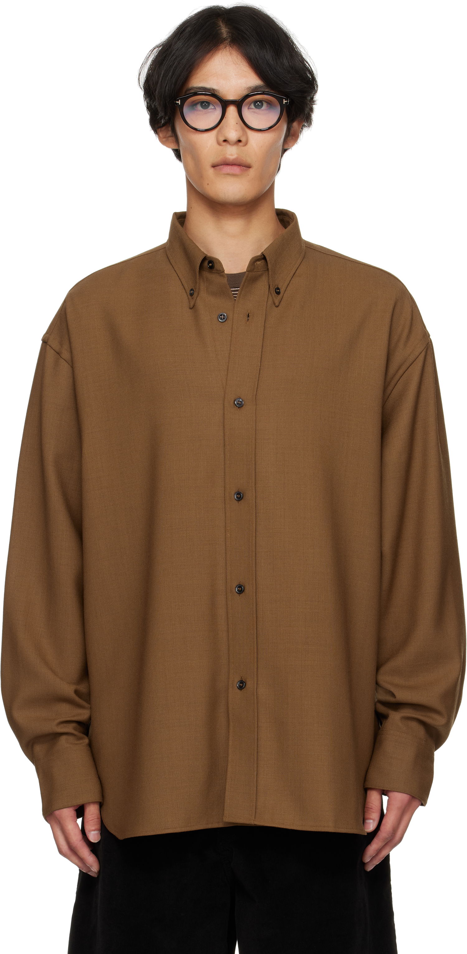 Skjorta Studio Nicholson Studio Nicholson Jude Button-Down Shirt Brun | JUDE SNM - 884, 0