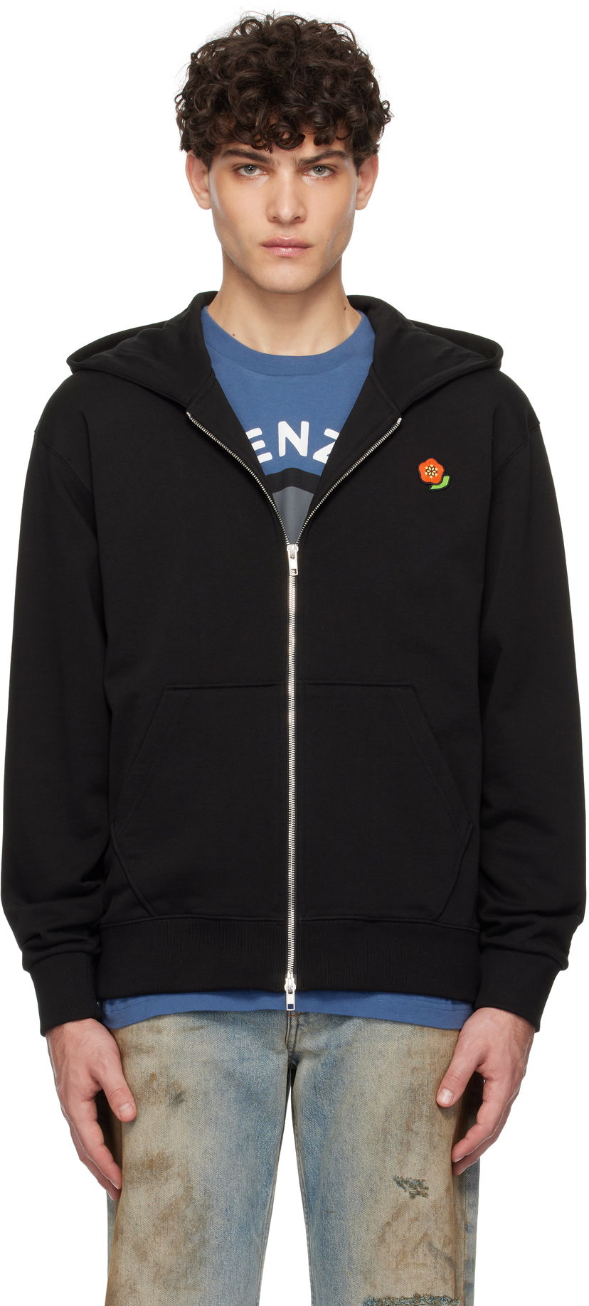 Sweatshirt KENZO Pop Embroidered Black Zip Hoodie Svart | FF55SW2664MF