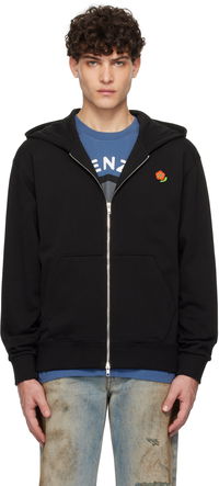Pop Embroidered Black Zip Hoodie