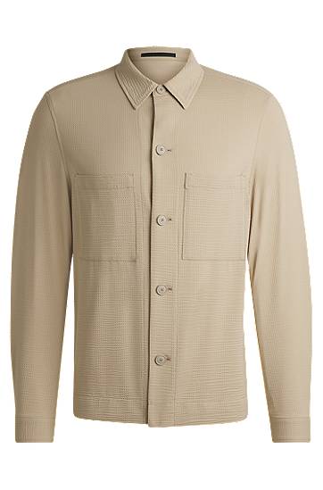 Skjorta BOSS Relaxed Fit Stretch Seersucker Overshirt Beige | 50540695