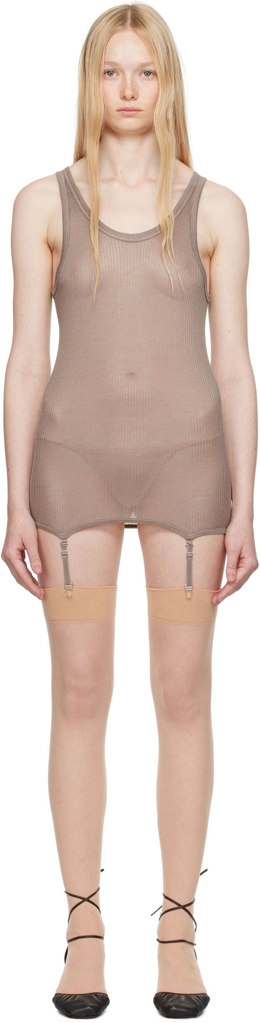 Linne LEMAIRE Lemaire Seamless Rib Suspenders Tank Top Brun | TO1367 LK1017