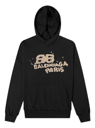 Sweatshirt Balenciaga Oversized Dirty Paris Logo Hoody Svart | 620973-TNVQ1-1059