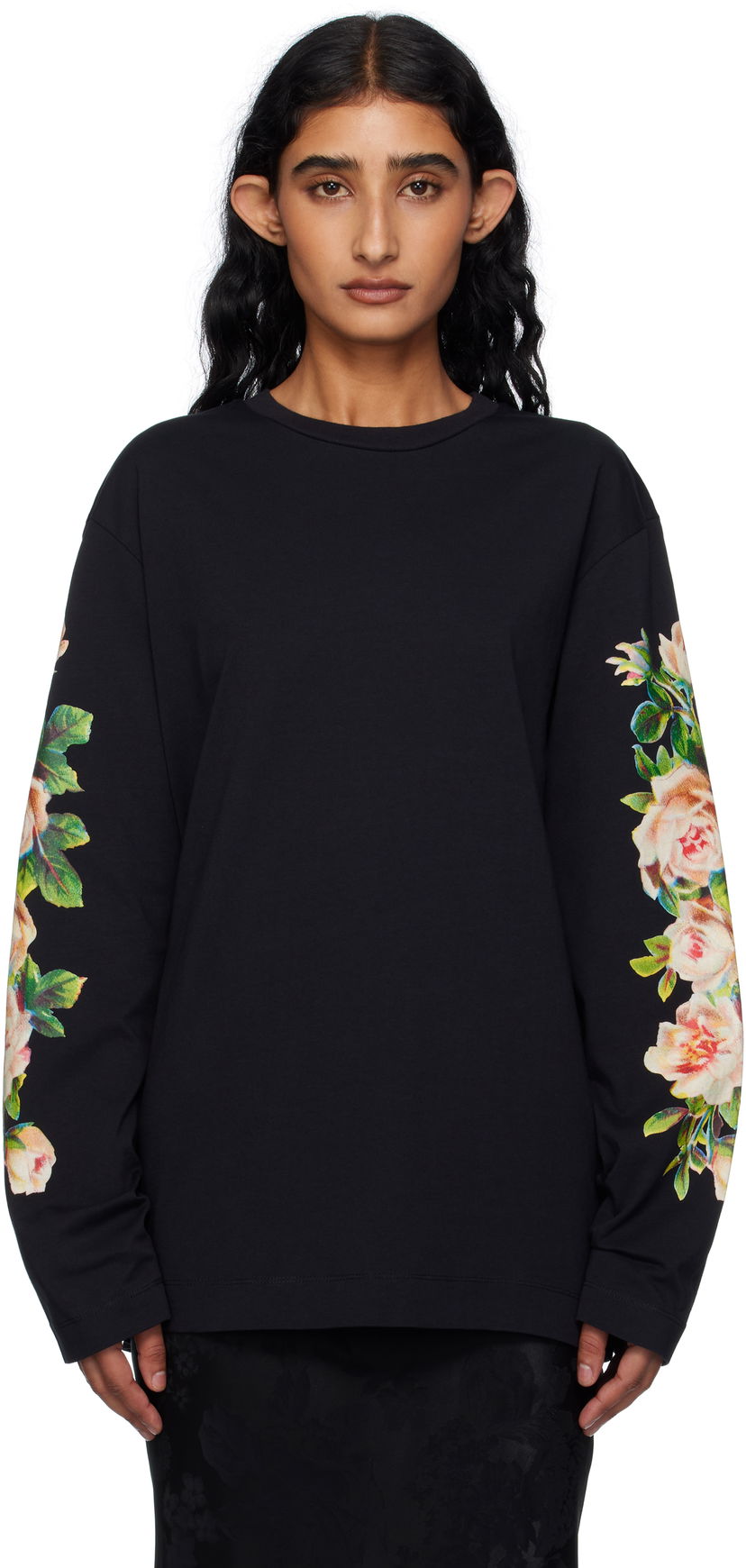 T-shirt Simone Rocha Simone Rocha Rose Bouquet Long Sleeve T-shirt Svart | 5194P52-W 0569