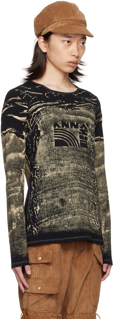 T-shirt Anna Sui Exclusive Black & Beige Graphic Long Sleeve T-Shirt Svart | MT624A1, 1