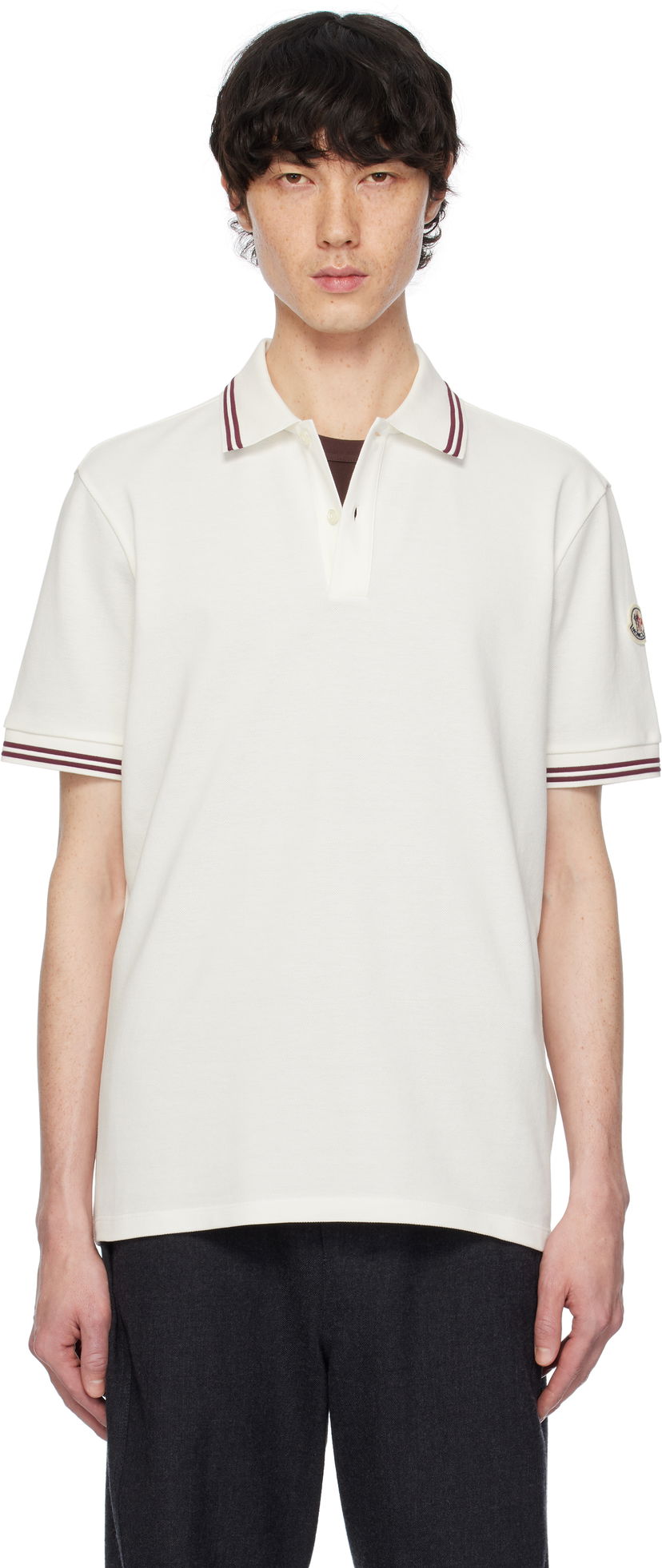 Polotröja Moncler Moncler Cotton Piquet Polo with Striped Trim Vit | K10918A0000789A16