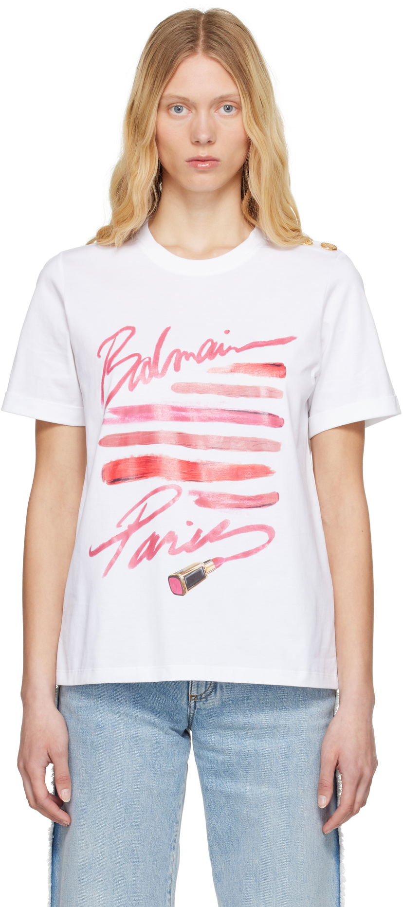 T-shirt Balmain Balmain Lipstick Print T-Shirt Vit | EF0EF135GE91