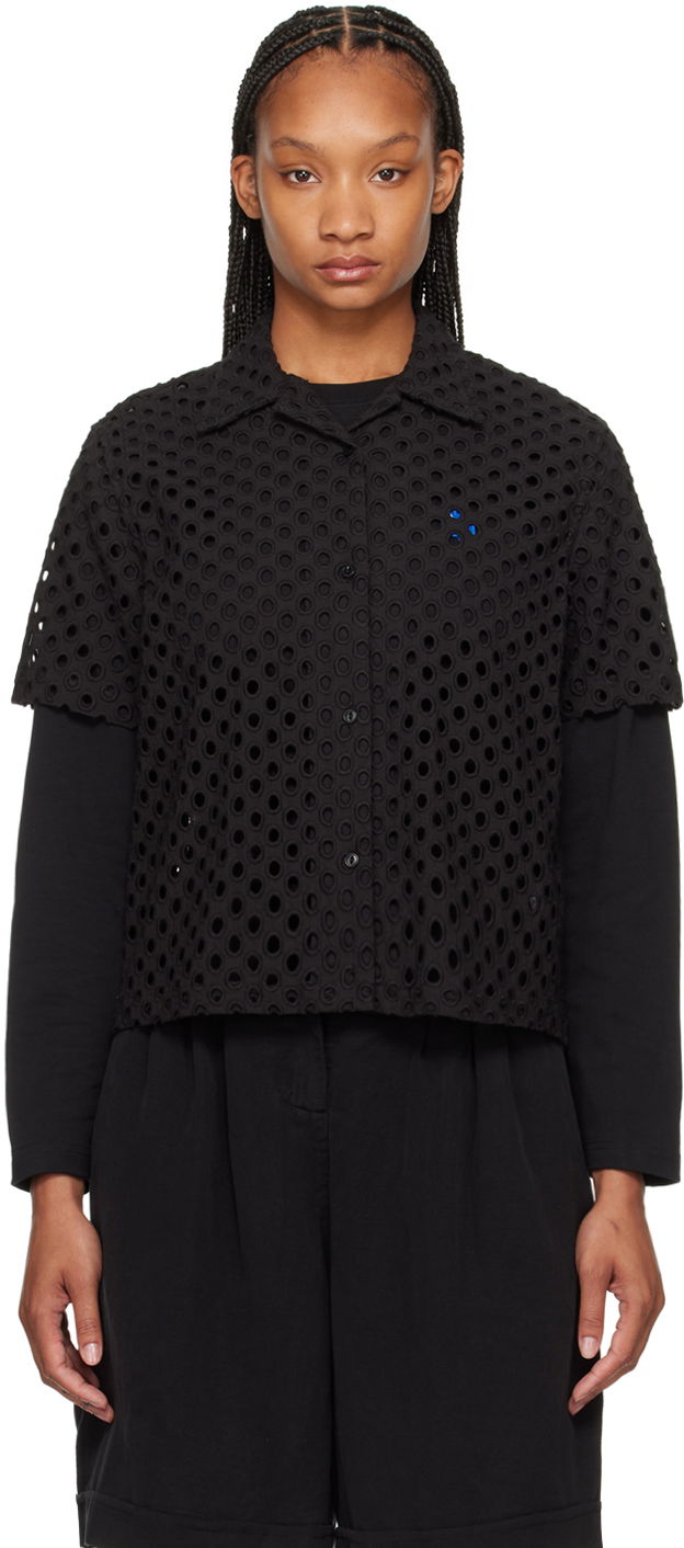 Skjorta YMC YMC Vegas Eyelet Cropped Shirt Svart | Q2WAD