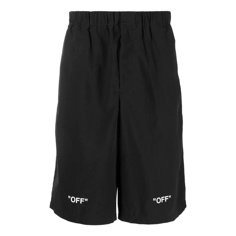 Shorts Off-White Off-White FW22 Logo Print Elastic Waistband Shorts Svart | OMCB070C99FAB0011001