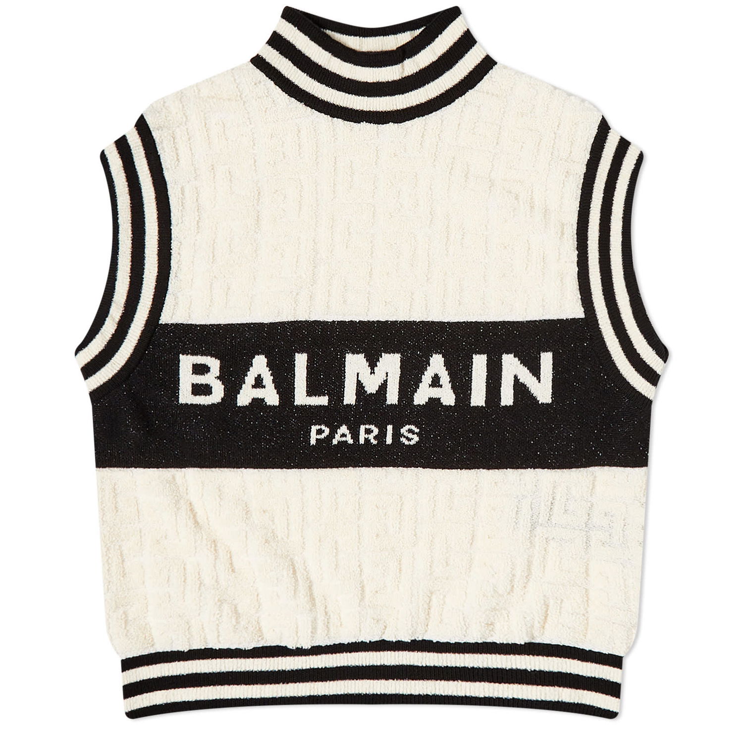 Sweater Balmain Logo Knit Vest Top Beige | BF1AB355KE95-GKP, 0