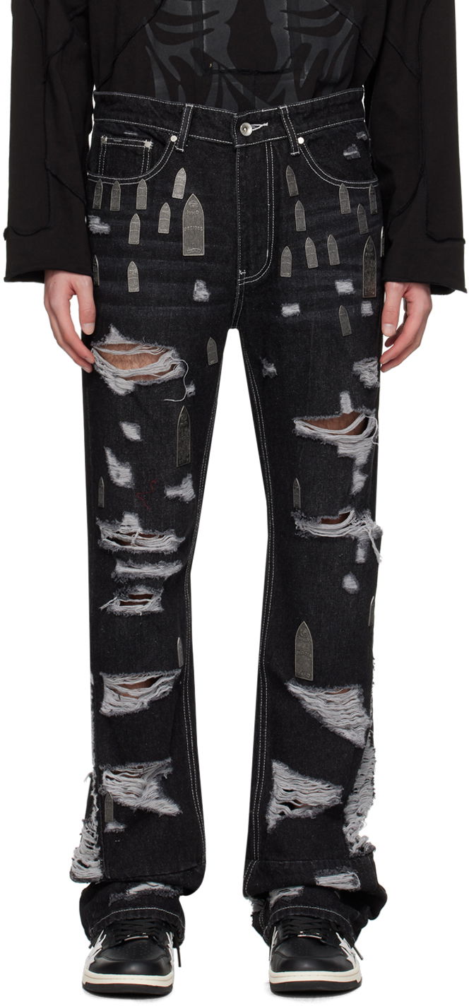 Jeans Who Decides War Amplified Gnarly Ripped Coffin Appliqué Jeans Svart | 1120790002SS24
