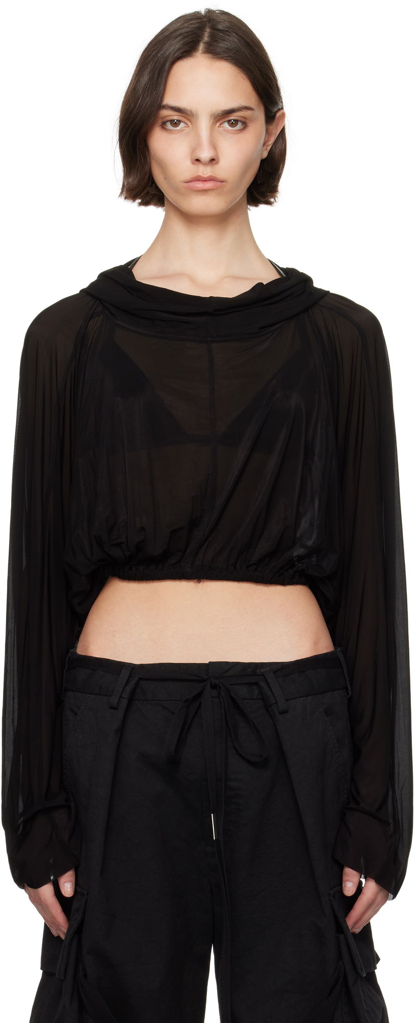 Sweater Rick Owens Rick Owens Cropped Hooded Tunic Top Svart | RO01E7278 BZ