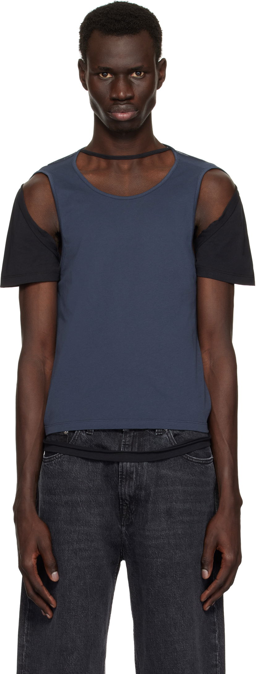 Linne Eckhaus Latta Eckhaus Latta Navy Hugging T-Shirt Blå | 1203-EL-PS25-B - BLACKBERRY