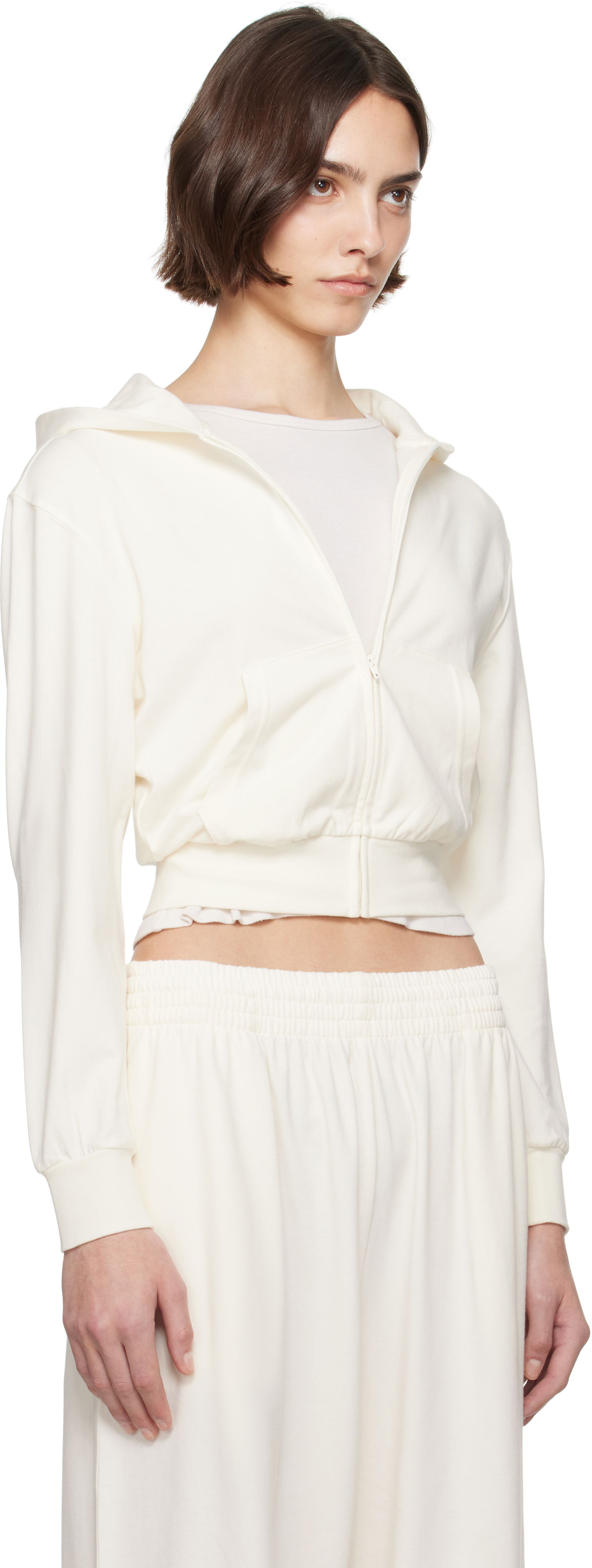 Sweatshirt SKIMS SKIMS Cotton Jersey Zip-Up Hoodie Vit | ZU-ZUP-8235W, 1