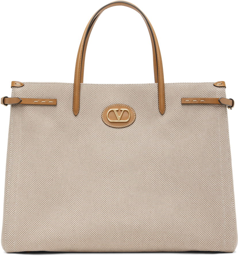Tygpåse Valentino Valentino Garavani Antibes Large Canvas Tote Beige | 6W2B0R18EZT