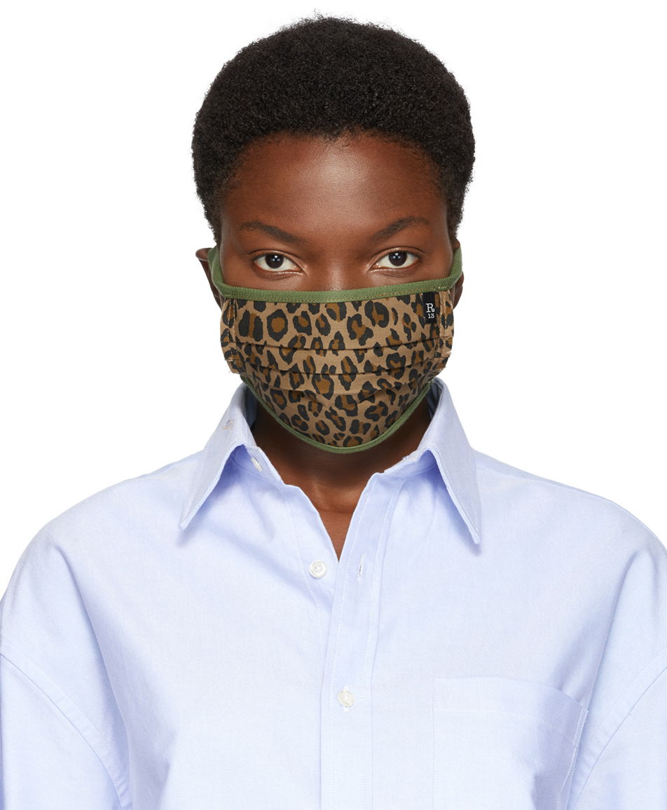 Halsduk R13 R13 Leopard Print Pleated Face Mask Brun | R13AMSK2-4, 0