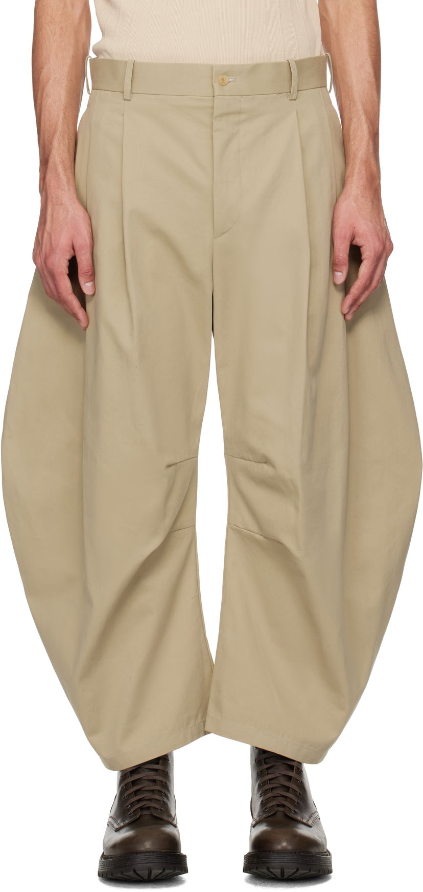Byxor HED MAYNER Hed Mayner Curved Trousers Beige | HMMA30020A-HA155