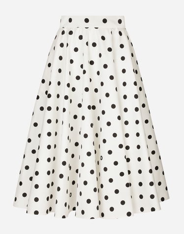Kjol Dolce & Gabbana Cotton Drill Calf-Length Circle Skirt With Polka Dot Print Vit | F4CVMTFSFNMHWZRN, 0