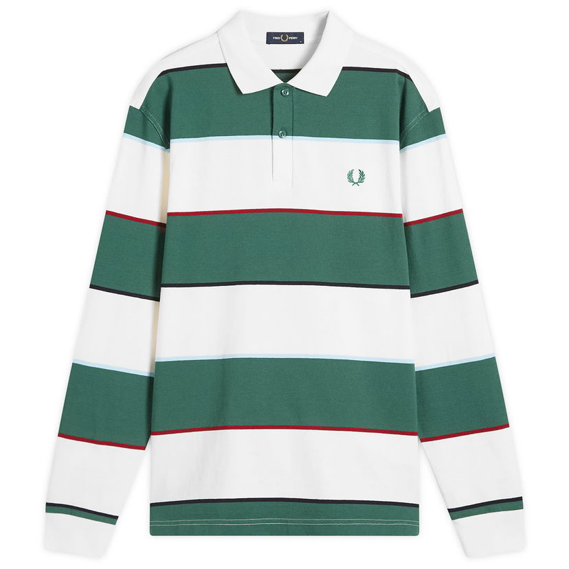 Polotröja Fred Perry Fred Perry Heavyweight Striped Long Sleeve Polo Shirt, Size Large Grön | M1728-129