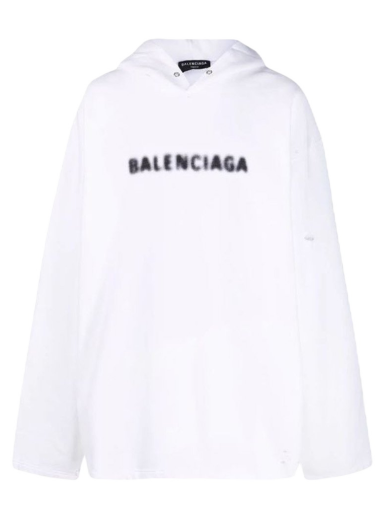 Sweatshirt Balenciaga Blurry Logo Print Hoodie Vit | 661711TKVD69040