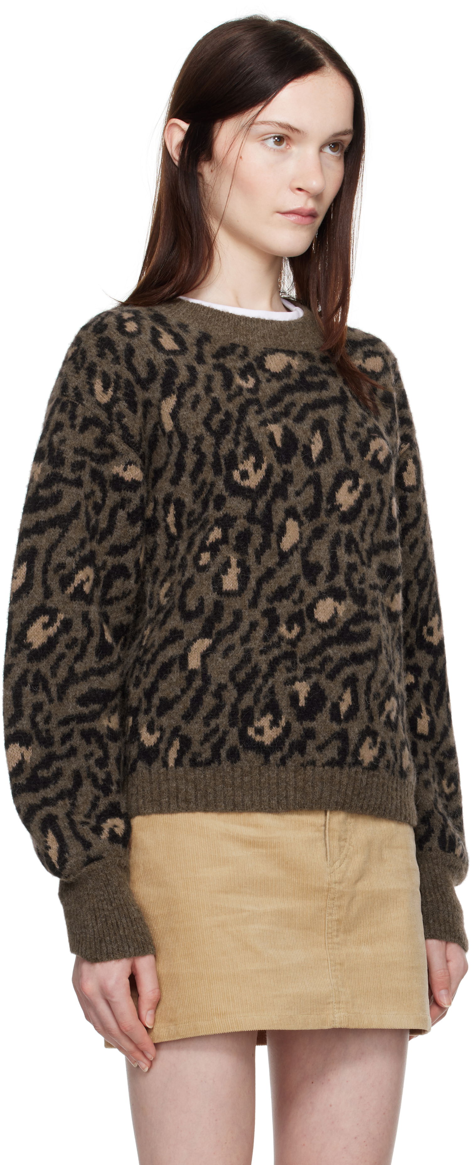 Sweater A.P.C. Leopard Print Crewneck Knit Sweater Grön | WPAAO-F23337, 1
