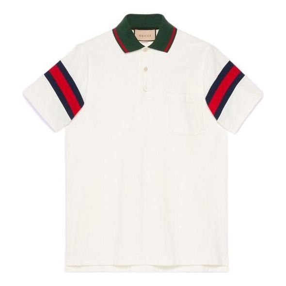 Polotröja Gucci Designer Jersey Polo With Web Vit | 713997-XJETR-9088, 0