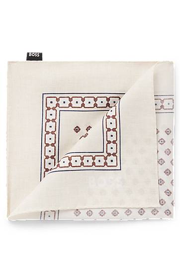 Halsduk BOSS Digital Print Geometric Border Pocket Square Beige | 50551097, 0