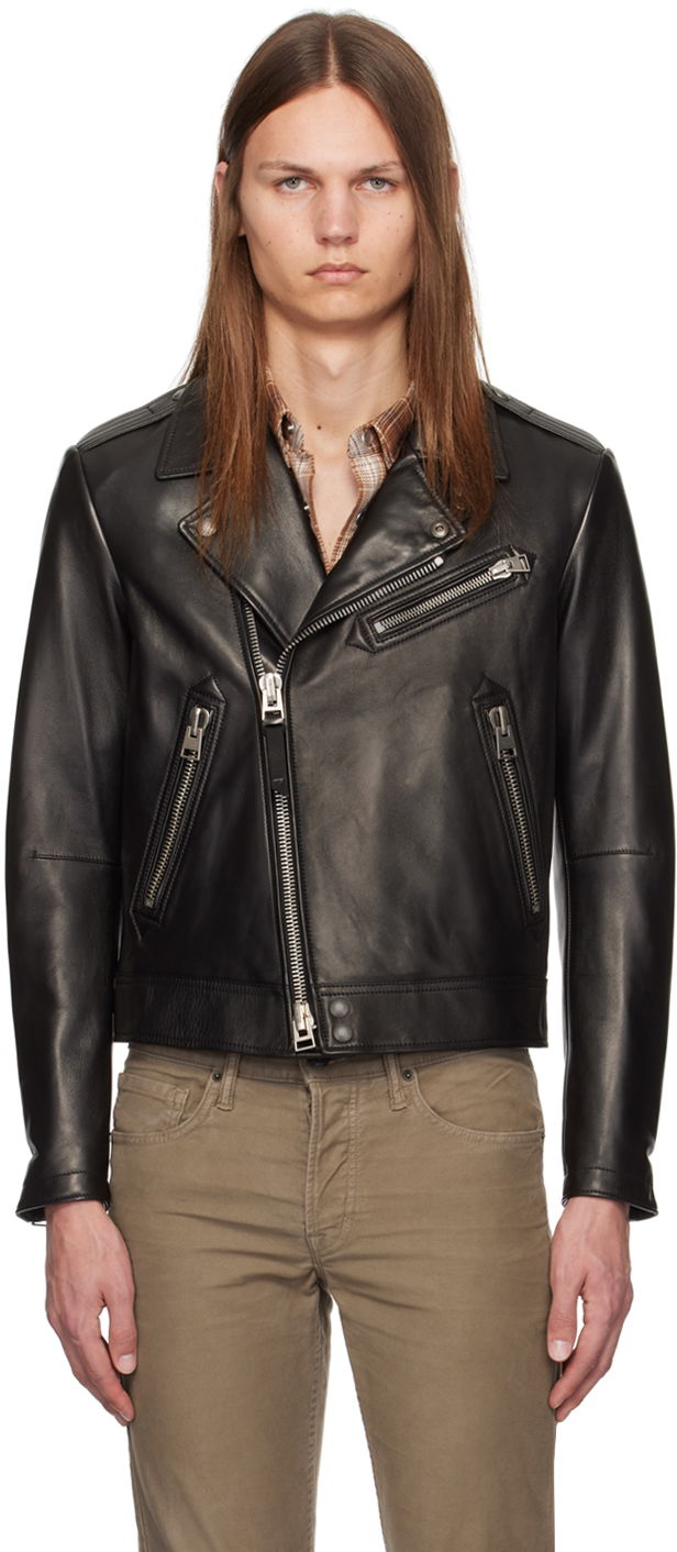Jacka Tom Ford Asymmetric Leather Jacket Svart | LXR004-LMN014S24