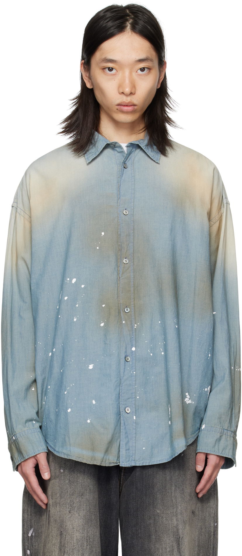 Skjorta Acne Studios Acne Studios Paint Splatter Button-Up Shirt Blå | BB0633-