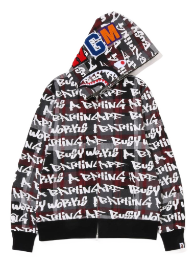 Sweatshirt BAPE Graffiti Check Shark Full Zip Hoodie Svart | 1I80-115-007
