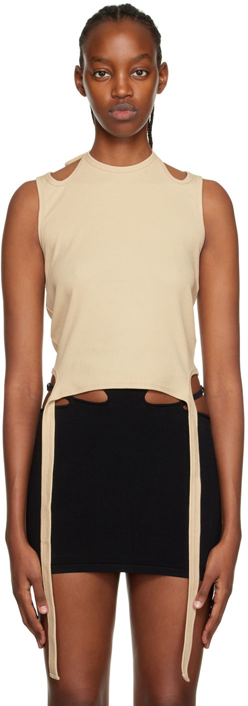 Linne Dion Lee Halter Neck Tie Tank Top Beige | C3029R22