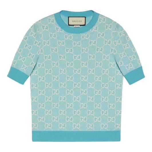 Sweater Gucci GG Cotton Wool Piquet Top Blå | 629456-XKBHQ-4692