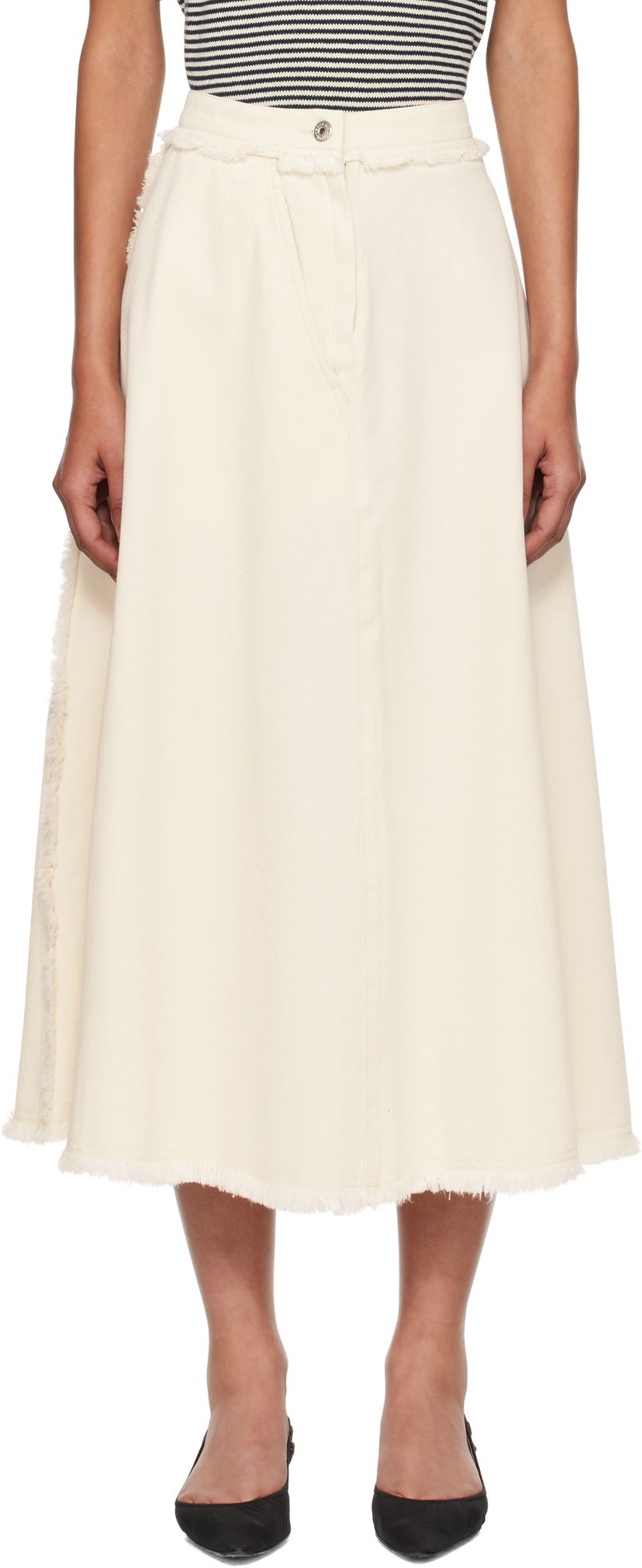 Kjol Max Mara Alvaro Frayed-Edge Midi Skirt Beige | 2525106051600