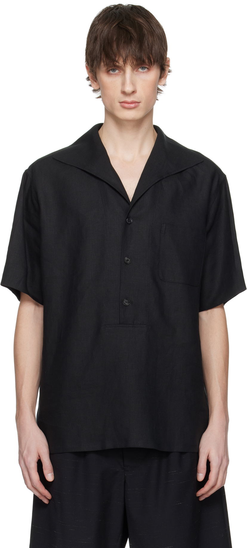 Skjorta Dolce & Gabbana Dolce&Gabbana Three-Button Short-Sleeved Linen Shirt Svart | G5NE3TFU4JB